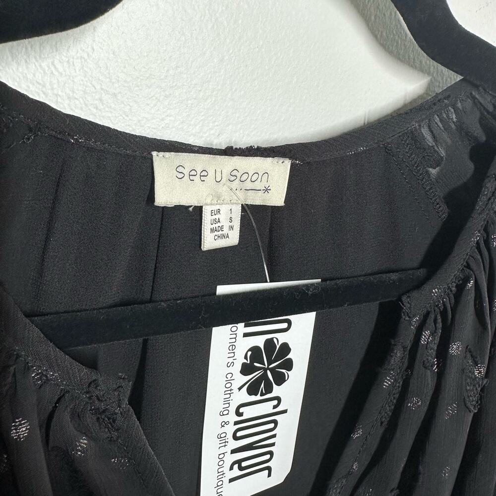 NEW See U Soon Black Swiss Dot Chiffon Sheer Long Sleeve Top Size Small - Picture 2 of 8